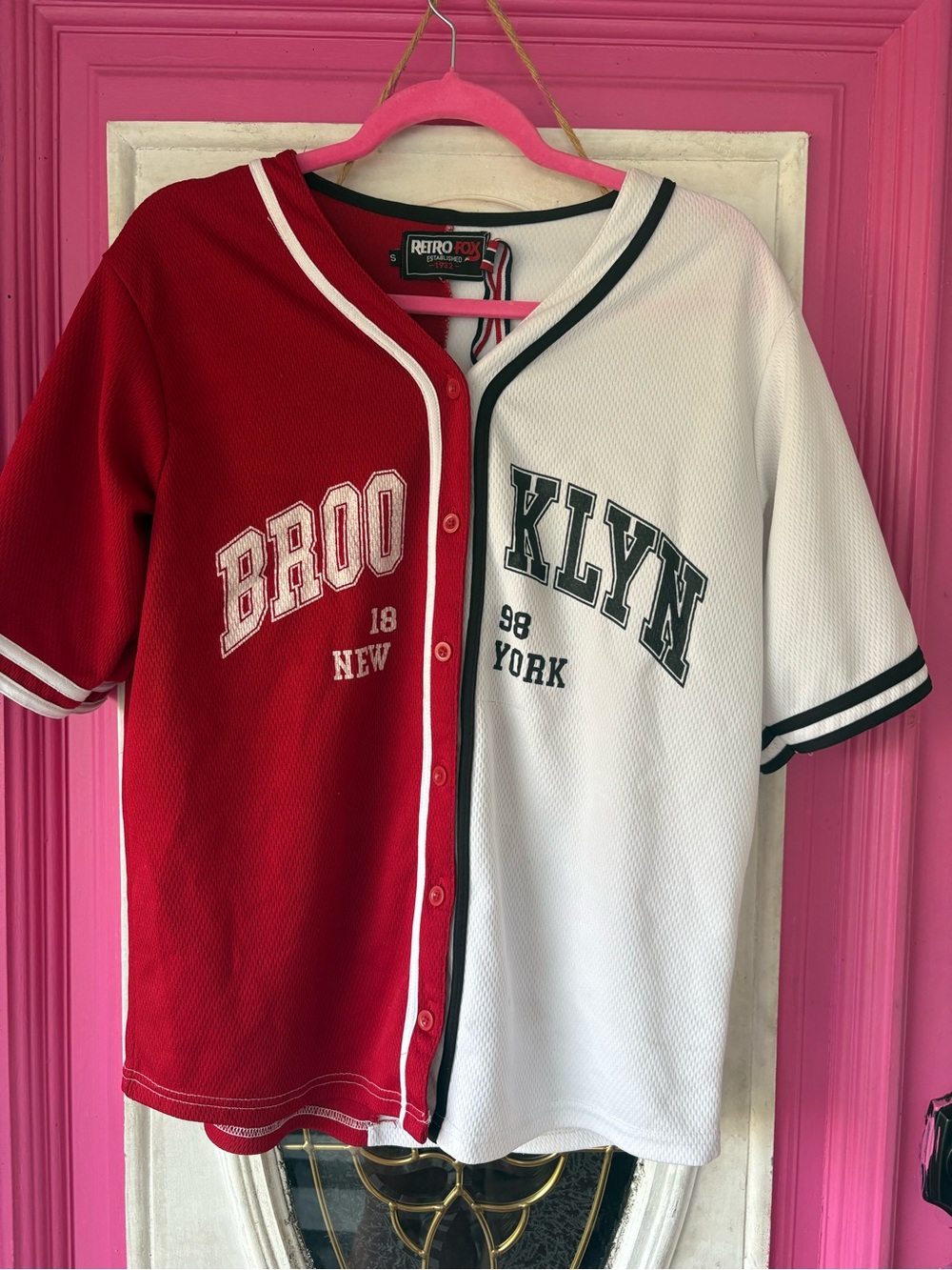 Split-Color Brooklyn Baseball Jersey - Red & White